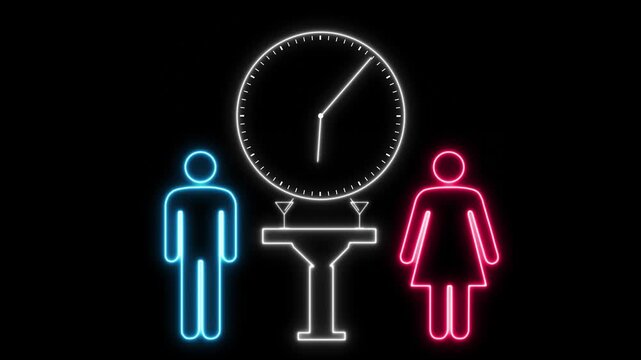 speed dating animated illustration of man and woman symbol meet at table for conversation. Talk each other for possibility to relationship