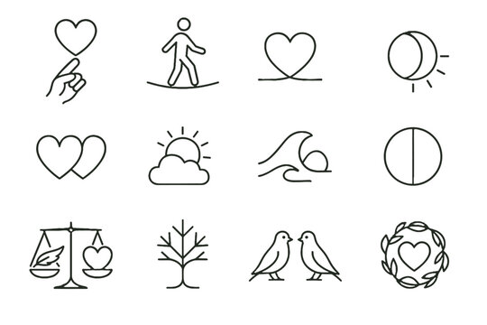 Icons together walking circle heart perfect birds icon branches emotional harmony vector