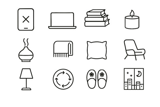 Books comfy scented lamp blanket lounging icon vector evening diffuser routine pattern