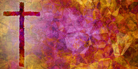 cross on textured rust gold brown red violet complex polygons