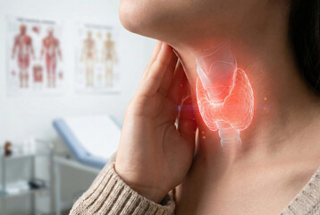 Medical Examination Of Woman With Thyroid Ultrasound In Clinical Setting