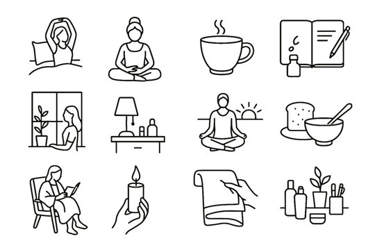 Exercise desk contemplation gentle mindful vector essentials light breathing icons journaling icon