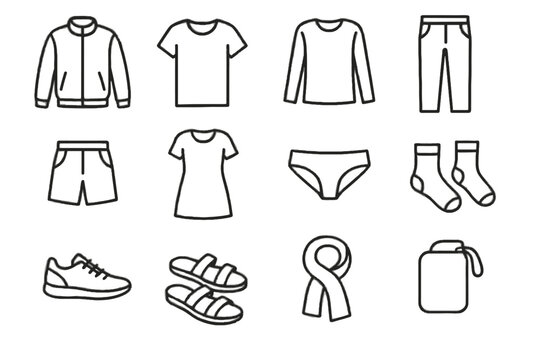 Jacket icons icon pair dress pants travel laundry minimalist vector socks bag