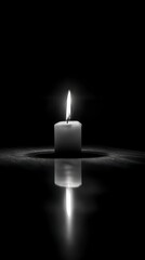 Illuminating Darkness: A solitary candle flame dances against a backdrop of deep darkness, its reflection mirrored on a smooth, reflective surface.