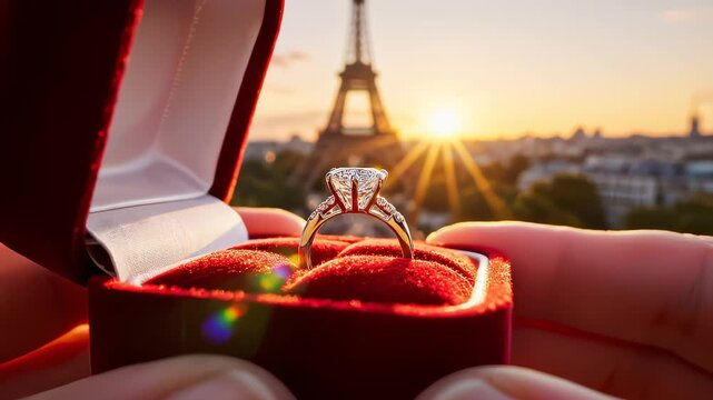 Presenting Engagement Ring in Paris With Eiffel Tower Backdrop