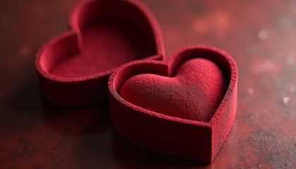 Red heart-shaped boxes on textured surface for romantic gifting  
