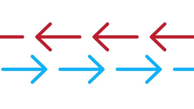 Arrows pointing left and right. Red and blue arrows. Ideal for sales, increases, or decreases in investment assets.