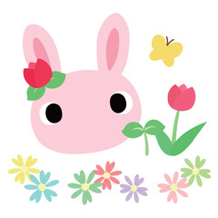 可愛いウサギのマーク　春のチューリップ