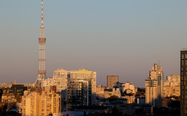 Naklejka premium Kyiv city skyline with TV Tower and modern residential skyscrapers