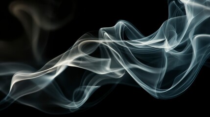 Obraz premium Swirling, ethereal tendrils of soft, wispy vapor gracefully move against a deep black background, creating an abstract and mysterious visual