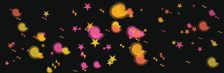Colorful hearts and stars on dark background
