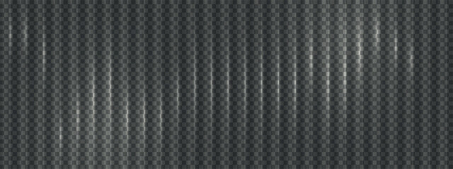 Ribbed glass texture with light flare effect. Vertical, lined glass overlay element isolated on transparent background