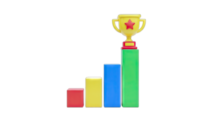 Trophy on Top of Growing Bar Chart - Success Concept