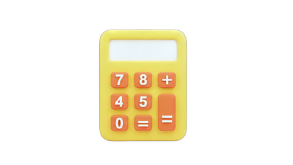 Yellow Calculator with Numbers on White Background