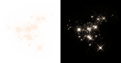 Golden glitter dust with a shimmering starry sky trail, isolated on a transparent PNG background. Abstract light trail for holiday decoration.