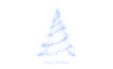 Abstract Christmas tree in PNG format. Sparkling blue dust and particles on a transparent background. Festive illustration for New Year's designs, greeting cards, and overlays.