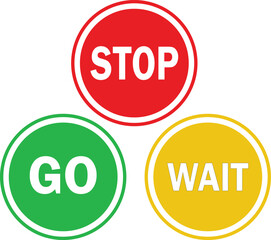 Stop Go and Wait traffic signal icons simple vector illustration for decision making safety and traffic control concepts isolated on white