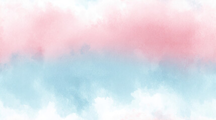 Soft watercolor clouds blending blush pink and pale blue tones with light texture, dreamy abstract background perfect for spring designs, baby themes, and gentle artistic layouts
