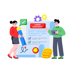Editable design illustration of employee contract