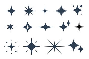 14 Sparkle and Starburst Vector Icon Set. Shine, Glow, Star Symbols.