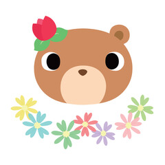 可愛いクマのマーク　春のチューリップ