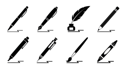 Collection of Writing Instruments and Art Tools.