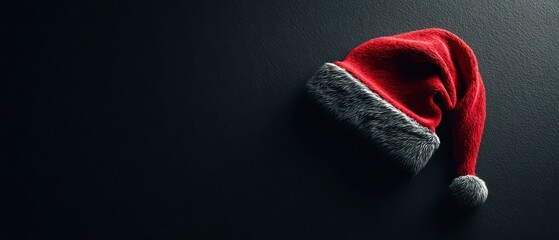 Christmas's Festive Charm: A cozy Santa's hat, set against a dark backdrop, evokes the warmth and anticipation of the holiday season, embodying the spirit of gifting and cheer.