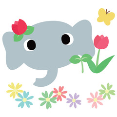 可愛いゾウのマーク　春のチューリップ
