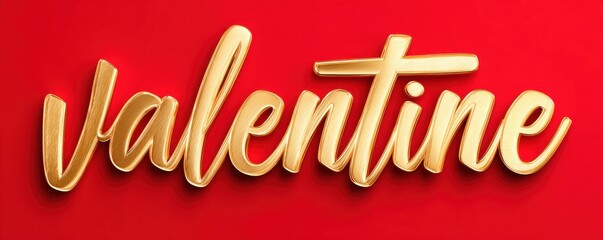 Valentine gold script text on red background, romantic and luxurious holiday banner for cards