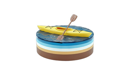 Yellow Kayak with Paddle on Water Surface - 3D Illustration