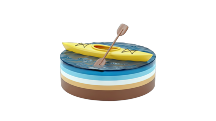 Yellow Kayak with Paddle on Water Surface - 3D Illustration