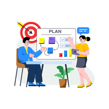 Business plan illustration in flat design, readily available vector