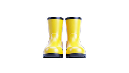 Yellow Rain Boots Standing Isolated on White Background