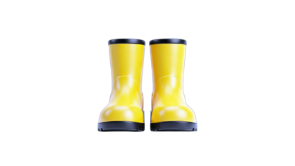 Yellow Rain Boots Standing Isolated on White Background