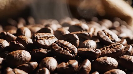 A captivating closeup view of freshly roasted coffee beans showcasing their rich brown color and textured surfaces ready to be ground and brewed into an aromatic and energizing beverage perfect for m.
