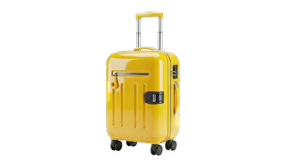 Yellow Suitcase on Wheels Isolated on White Background