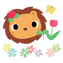 可愛いライオンのマーク　春のチューリップ