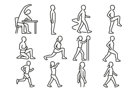 Walking strength daily mobility hip movement icons cue light reach icon vector