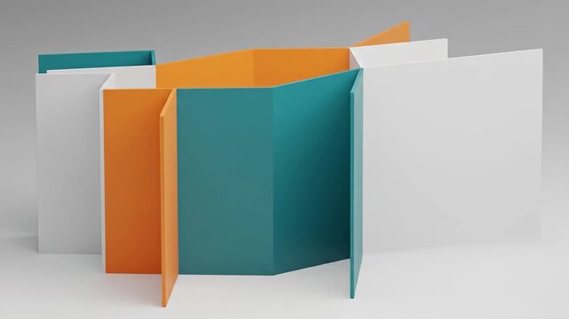 Colorful Folder Display, Office Supplies, Modern Workspace, 3D Render, Professional Environment, Top View, Organizational Concept
