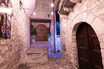 Albania Berat city old stone quarter stone house and street, Mangalem