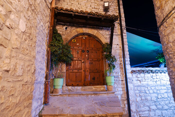 Albania Berat city old stone quarter stone house and street, Mangalem