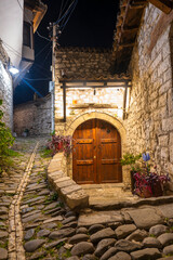 Albania Berat city old stone quarter stone house and street, Mangalem