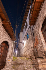 Albania Berat city old stone quarter stone house and street, Mangalem