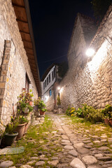 Albania Berat city old stone quarter stone house and street, Mangalem