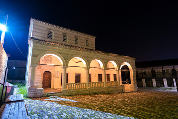 Albania Berat city old stone quarter stone house and street, old mosque King Mosque (Xhamia Mbret) 