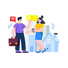 Trendy design illustration of real estate discussion