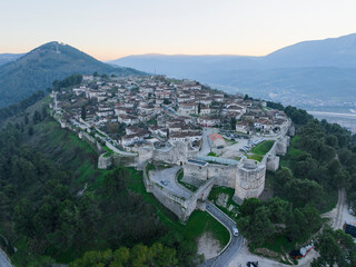 Albania Berat city and tomorrow mountain view from castle wall old Illyrian stronghold