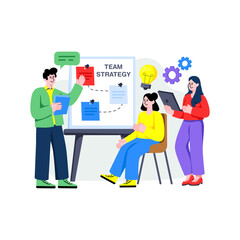 Creative design illustration of project strategy discussion