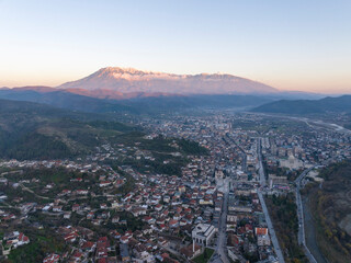Albania Berat city and tomorrow mountain view from castle wall old Illyrian stronghold