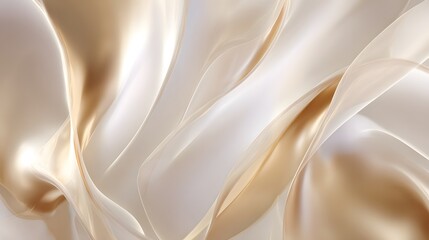 abstract background with smooth lines in beige and white colors. Closeup of rippled white satin fabric. Whole background.